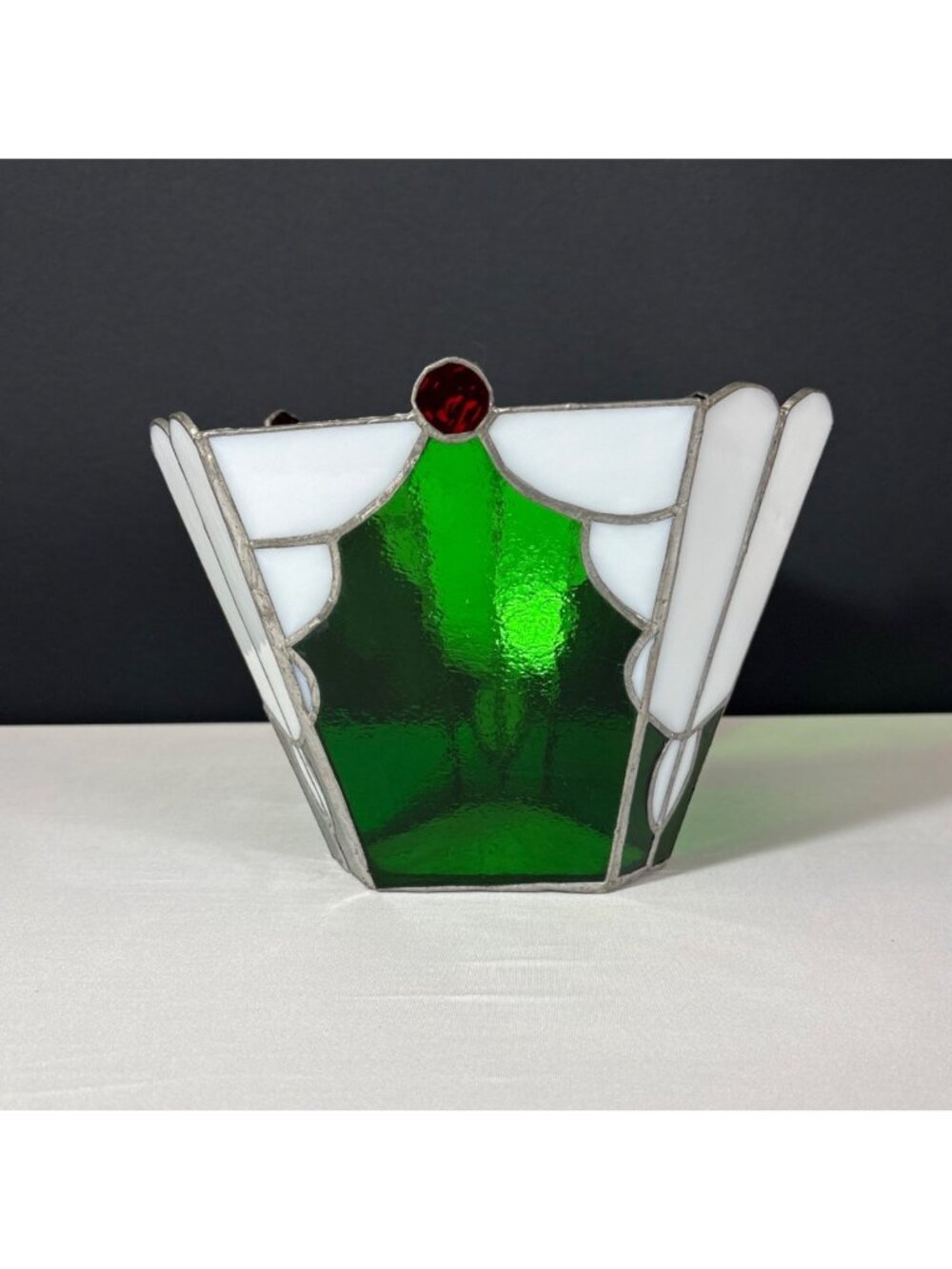 Stained Vintage Candle Holder Planter Handcrafted Acrylic Green White Red Decor - Picture 2 of 10